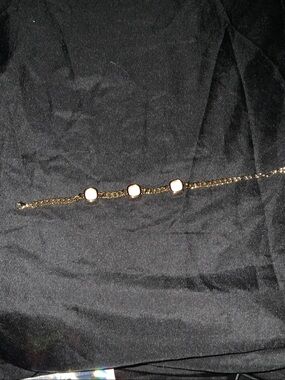 Gold Chain Bracelet with Three White Stone Accents